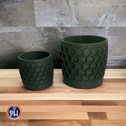 Navy Honeycomb planter with hidden drainage tray