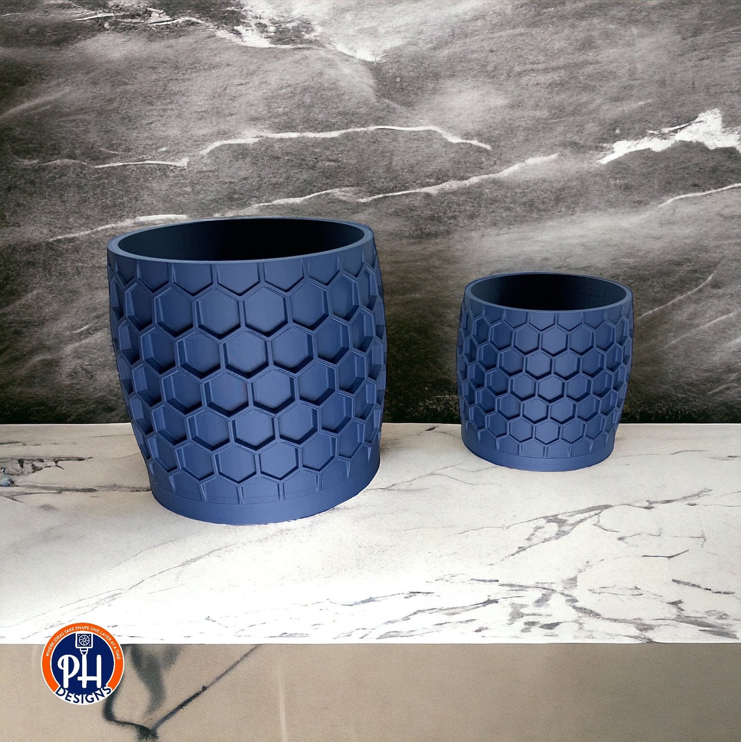 Navy Honeycomb planter with hidden drainage tray